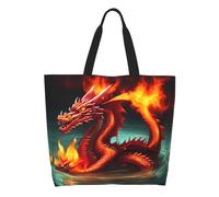 CNTDBU Dragon King in Fire Sac fourre-tout à bandoulière de grande capacité pour femme - Polyester résistant à l'eau pour le shopping, le travail, un usage quotidien
