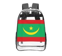 CNTDBU Drapeau de la Mauritanie Sac à dos transparent de 40,6 cm en PVC transparent approuvé par les stades, poche avant imprimée sur toute la surface, sac à dos de voyage léger, unisexe