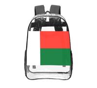 CNTDBU Drapeau de Madagascar Sac à dos transparent de 40,6 cm, sac approuvé par les stades en PVC transparent, poche avant imprimée sur toute la surface, sac à dos de voyage léger, unisexe