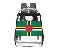 CNTDBU Drapeau du Commonwealth de la Dominique Sac à dos transparent de 40,6 cm, sac approuvé par les stades en PVC transparent, poche avant imprimée sur toute la surface, sac à dos de voyage léger