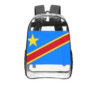 CNTDBU Drapeau du Congo Sac à dos transparent de 40,6 cm en PVC transparent approuvé par les stades, poche avant imprimée sur toute la surface, sac à dos de voyage léger unisexe