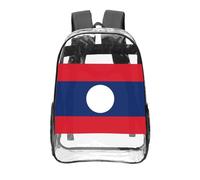 CNTDBU Drapeau du Laos Sac à dos transparent de 40,6 cm, approuvé par les stades en PVC, poche avant imprimée personnalisée, sac à dos de voyage léger, unisexe