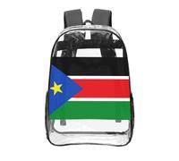 CNTDBU Drapeau du Soudan du Sud Sac à dos transparent de 40,6 cm, sac approuvé par les stades en PVC transparent, poche avant imprimée sur toute la surface, sac à dos de voyage léger, unisexe