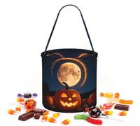 CNTDBU Eclipse Citrouille Halloween Sac de Rangement Sac à Main Rond pour | Tissu sergé léger réutilisable pouvant contenir des cadeaux essentiels pour une utilisation en fête