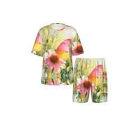 CNTDBU Ensemble de pyjama à manches courtes pour homme Motif papillons et fleurs sauvages, vêtements de nuit d'été légers et respirants avec poches pour la maison, Noir , XL