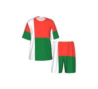 CNTDBU Ensemble de pyjama pour homme Drapeau de Madagascar à manches courtes et short - Vêtement de nuit d'été léger et respirant avec poches pour la maison, Noir , S