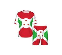 CNTDBU Ensemble de pyjama pour homme Drapeau du Burundi à manches courtes - Vêtement de nuit d'été doux et respirant - Vêtement de détente léger avec poches pour la maison, Noir , S
