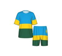 CNTDBU Ensemble de pyjama pour homme Drapeau du Rwanda à manches courtes - Vêtement de nuit d'été doux et respirant - Vêtement de détente léger avec poches pour la maison, Noir , L