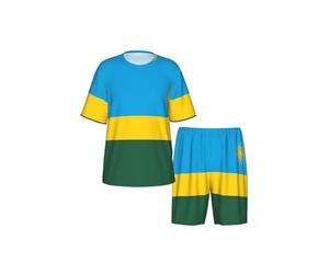 CNTDBU Ensemble de pyjama pour homme Drapeau du Rwanda à manches courtes - Vêtement de nuit d'été doux et respirant - Vêtement de détente léger avec poches pour la maison, Noir , XXL