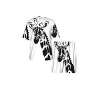CNTDBU Ensemble de pyjama pour homme motif girafe noire et blanche, manches courtes, vêtements de nuit d'été, vêtements de nuit légers avec poches pour la maison, Noir , 3XL