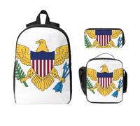 CNTDBU Ensemble sac à dos 3 en 1 avec motif drapeau des îles Vierges américaines, sac de voyage, sac à déjeuner, pochette de rangement