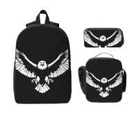 CNTDBU Ensemble sac à dos 3 en 1 motif aigle noir et blanc - Sac de voyage, sac à déjeuner et pochette de rangement