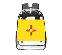 CNTDBU Flag of New Mexico Sac à dos transparent de 40,6 cm en PVC transparent approuvé par les stades, poche avant imprimée personnalisée, sac à dos de voyage léger unisexe