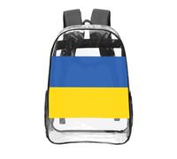 CNTDBU Flag of Ukraine Sac à dos transparent de 40,6 cm en PVC transparent approuvé par les stades, poche avant imprimée personnalisée, sac à dos de voyage léger unisexe