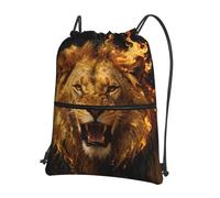CNTDBU Golden Lion Roar Sac à dos avec cordon de serrage et fermeture éclair - Imperméable et léger - Pour la gym, le sport, le voyage et la randonnée