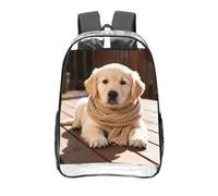 CNTDBU Golden Retriever Sac à dos transparent de 40,6 cm en PVC transparent approuvé par les stades, poche avant imprimée sur toute la surface, sac à dos de voyage léger, unisexe