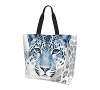 CNTDBU Grand sac fourre-tout à bandoulière à motif léopard bleu pour femme, sac de courses léger et imperméable, réutilisable avec poche intérieure pour le travail et les voyages