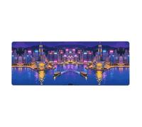 CNTDBU HongKong Night Sous-main de bureau extra large 30 x 80 cm Tapis de souris de jeu antidérapant avec bords cousus et tapis de clavier imperméable pour bureau