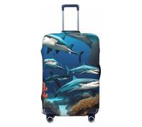 CNTDBU Housse de protection élastique pour valise, résistante aux rayures, convient à la plupart des valises - Corail - Motif requin sous-marin, Noir , M, Bohémien