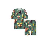 CNTDBU Insect Atlas Ensemble de pyjama pour homme à manches courtes et manches courtes, vêtements de nuit d'été doux et respirants, vêtements de détente légers avec poches pour la maison, Noir , XL