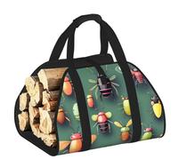 CNTDBU Insect Atlas Sac de transport de bois de chauffage en toile robuste Sac à bûches étanche avec poignées rembourrées