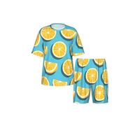 CNTDBU Lemon Wedges Ensemble de pyjama à manches courtes pour homme - Vêtement de nuit d'été doux et respirant - Vêtement de détente léger avec poches pour la maison, Noir , 3XL