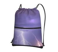 CNTDBU Lightning Storm Sac à dos avec cordon de serrage avec fermeture éclair, imperméable, léger, pour gym, sport, sac à dos réglable pour voyage, randonnée