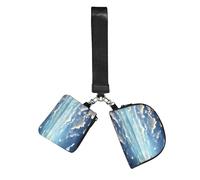 CNTDBU Lot de 2 porte-clés avec dragonne pour femme Motif nuages blancs sur la mer Petit sac de poignet pour clés, cartes, pochette zippée pour course à pied, gym, voyage, sports de plein air