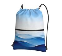 CNTDBU Marina Blue Wave Sac à dos avec cordon de serrage avec fermeture éclair, imperméable, léger, pour gym, sport, sac à dos réglable pour voyage, randonnée