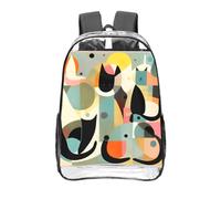 CNTDBU Mid-Century Modern Art Cat Sac à dos transparent de 40,6 cm approuvé par les stades en PVC transparent, poche avant imprimée sur toute la surface, sac à dos de voyage léger unisexe