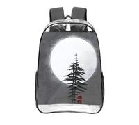 CNTDBU Moon Pine Tree Sac à dos transparent de 40,6 cm, sac approuvé par les stades en PVC transparent, poche avant imprimée sur toute la surface, sac à dos de voyage léger, unisexe