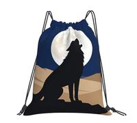 CNTDBU Mysterious Lone Wolf Grand sac à dos imperméable léger pour la gym, le sport, sac à dos décontracté avec cordon de serrage pour voyage randonnée