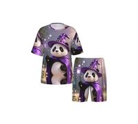 CNTDBU Panda Wizard Magic Ensemble de pyjama à manches courtes pour homme - Vêtement de nuit d'été doux et respirant - Vêtement de détente léger avec poches pour la maison, Noir , S