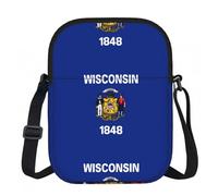 CNTDBU Petit sac à bandoulière avec motif drapeau de l'État du Wisconsin - Léger - Avec fermeture éclair - Imperméable - Style décontracté - Pour voyage, téléphone, portefeuille