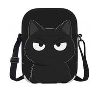 CNTDBU Petit sac à bandoulière plat avec motif chat noir, sac à main léger à fermeture éclair pour femme, sac à bandoulière décontracté imperméable pour voyage, téléphone et portefeuille