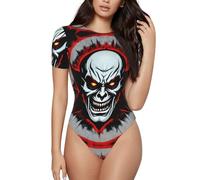 CNTDBU Red and Black Evil Ghost Body à manches courtes et col rond pour femme avec entrejambe à boutons-pression Haut polyvalent pour jeans, jupes, pantalons au quotidien, Noir , L