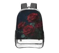CNTDBU Red Rose Clear Sac à dos 40,6 cm en PVC transparent très résistant approuvé par les stades Sac à dos de voyage unisexe