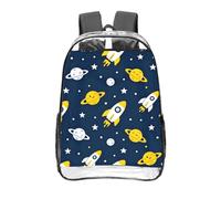 CNTDBU Rockets and Planets Sac à dos transparent de 40,6 cm en PVC transparent approuvé par les stades, poche avant imprimée sur toute la surface, sac à dos de voyage léger, unisexe