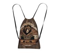 CNTDBU Rustic Lodge Bear Sac à dos pliable avec cordon de serrage - Sac à dos léger et réutilisable pour voyage, sac à dos compact pour le camping, la salle de sport