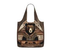CNTDBU Rustic Lodge Bear Sac de courses pliable léger réutilisable pour courses, sac à dos de voyage de 25 l avec cordon de serrage pour le travail et la salle de sport