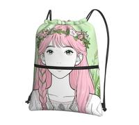 CNTDBU Sac à dos avec cordon de serrage et couronne de fleurs avec fermeture éclair, imperméable, léger, pour gym, sport, sac à dos réglable pour voyage, randonnée
