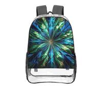 CNTDBU Sac à dos bleu paon avec plumes transparentes, 40,6 cm, très résistant, approuvé par les stades, sac à dos en PVC transparent, fond renforcé, sac à dos de voyage unisexe