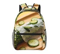 CNTDBU Sac à dos de voyage léger et décontracté avec masque de concombre pour adultes, sac à dos de voyage de grande capacité avec sangles rembourrées, sac de navetteur résistant à l'eau