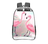 CNTDBU Sac à dos Love Flamingo transparent de 40,6 cm, sac approuvé par les stades en PVC transparent, poche avant imprimée sur toute la surface, sac à dos de voyage léger, unisexe