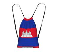 CNTDBU Sac à dos pliable avec cordon de serrage - Drapeau du Cambodge - Léger et réutilisable - Sac à dos de poche compact pour le camping, la salle de sport