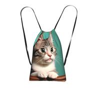 CNTDBU Sac à dos pliable avec cordon de serrage - Léger et réutilisable - Sac à dos de poche compact pour le camping et la salle de sport - Motif chat curieux