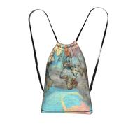 CNTDBU Sac à dos pliable avec cordon de serrage, motif carte du monde de dessin animé, léger, réutilisable, sac à dos compact pour le camping, la salle de sport