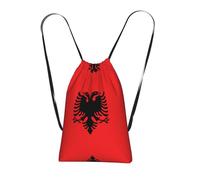 CNTDBU Sac à dos pliable avec cordon de serrage - Motif drapeau albanais - Léger et réutilisable - Sac à dos compact pour le camping, la salle de sport