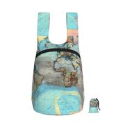 CNTDBU Sac à dos pliable avec motif carte du monde de dessin animé, 16 l, léger, sac à dos de randonnée imperméable avec fermeture éclair pour homme et femme