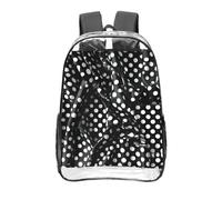 CNTDBU Sac à dos transparent à pois ondulés noirs et blancs de 40,6 cm, sac approuvé par les stades en PVC transparent, poche avant imprimée sur toute la surface, sac à dos de voyage léger, unisexe